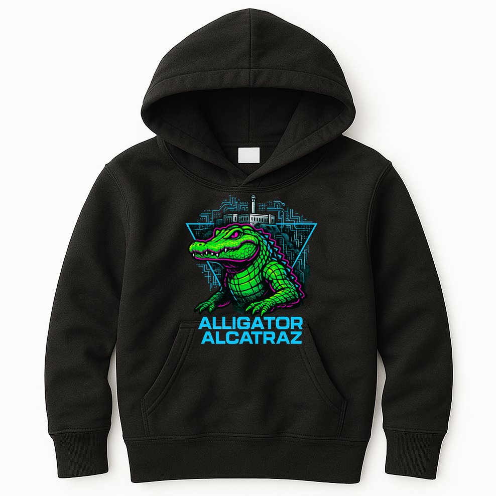 Alligator Alcatraz Neon Cityscape Kids Hoodie