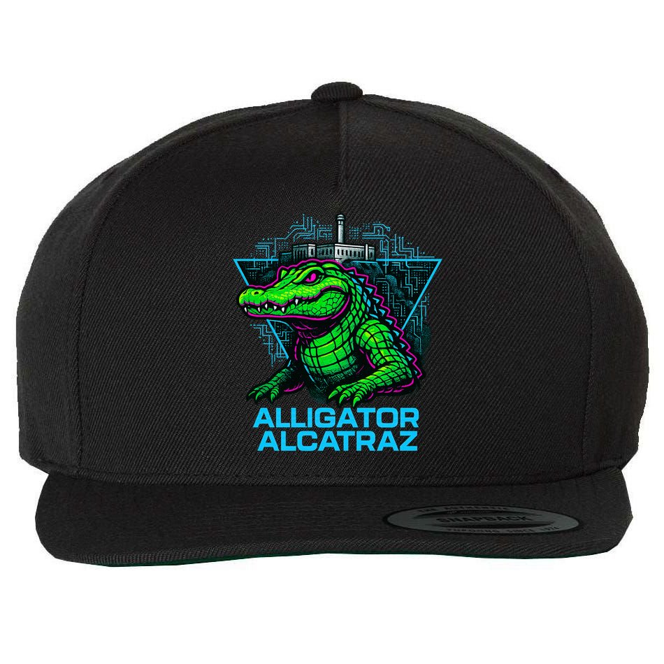 Alligator Alcatraz Neon Cityscape Wool Snapback Cap
