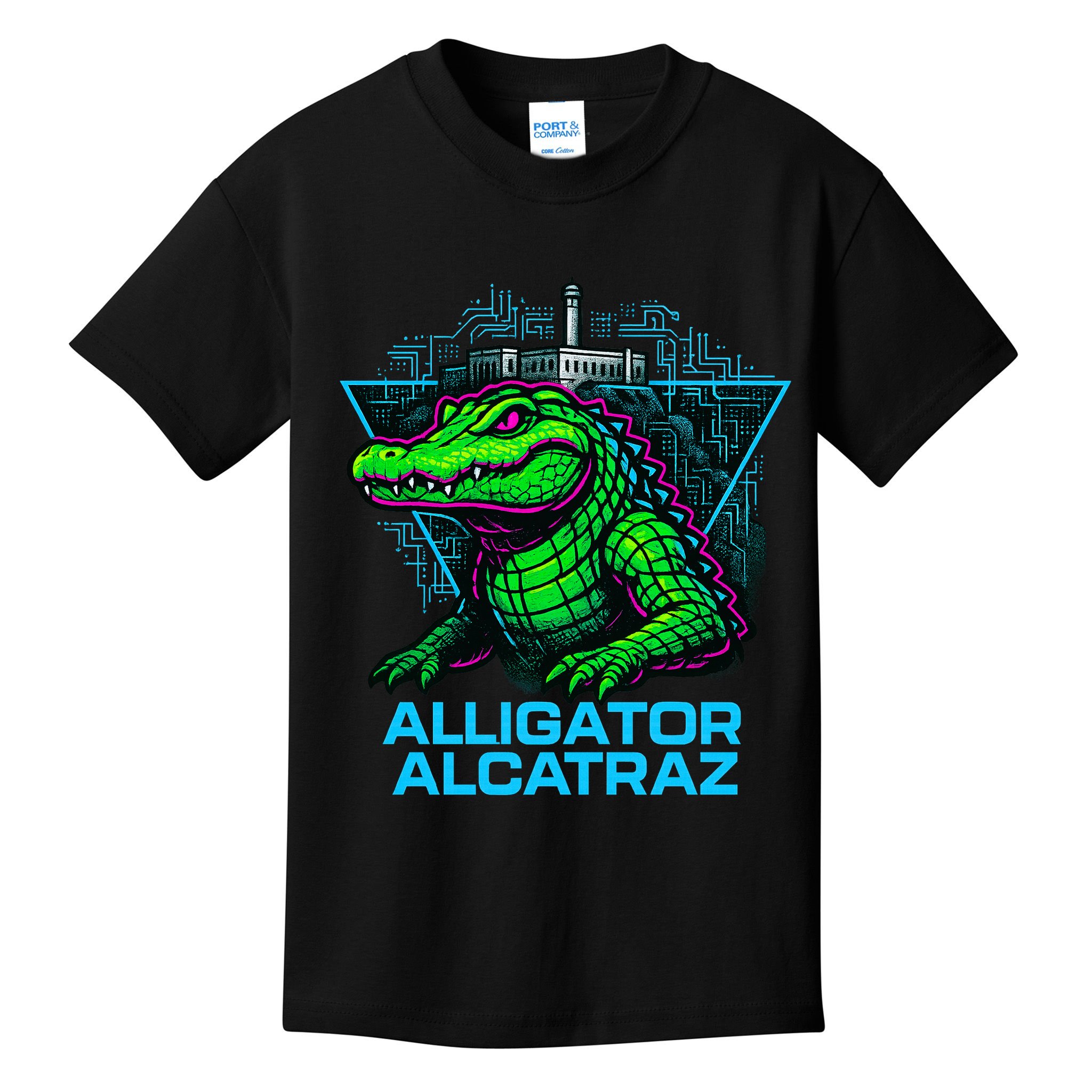 Alligator Alcatraz Neon Cityscape Kids T-Shirt