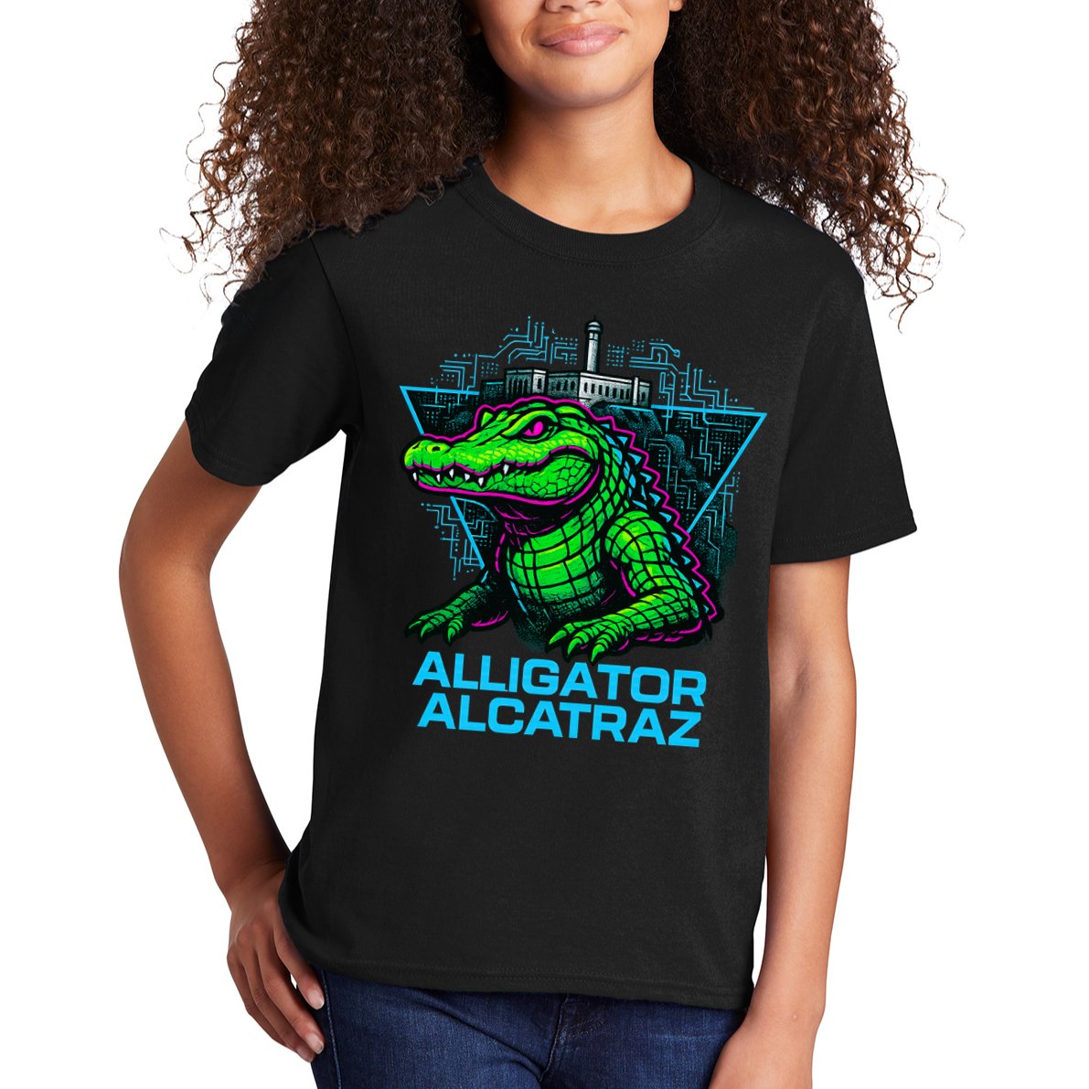 Alligator Alcatraz Neon Cityscape Kids T-Shirt