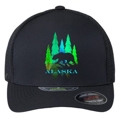 Alaska Alaskan Northern Light Trees With Bear Flexfit Unipanel Trucker Cap