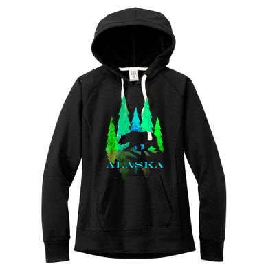 Alaska Alaskan Northern Light Trees With Bear Women's Fleece Hoodie