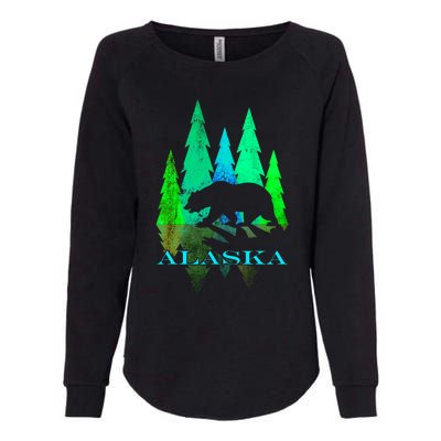 Alaska Alaskan Northern Light Trees With Bear Womens California Wash Sweatshirt