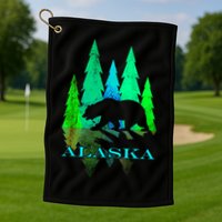 Alaska Alaskan Northern Light Trees With Bear Golf Towel