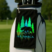 Alaska Alaskan Northern Light Trees With Bear Golf Towel