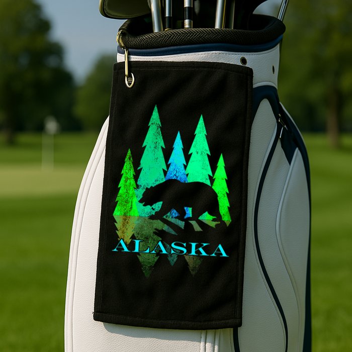 Alaska Alaskan Northern Light Trees With Bear Golf Towel