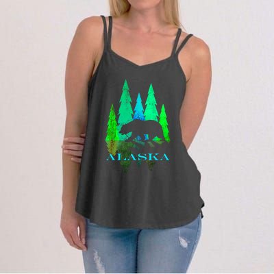 Alaska Alaskan Northern Light Trees With Bear Women's Strappy Tank