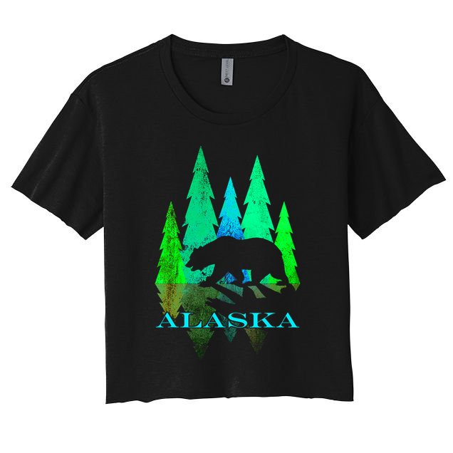Alaska Alaskan Northern Light Trees With Bear Crop Top