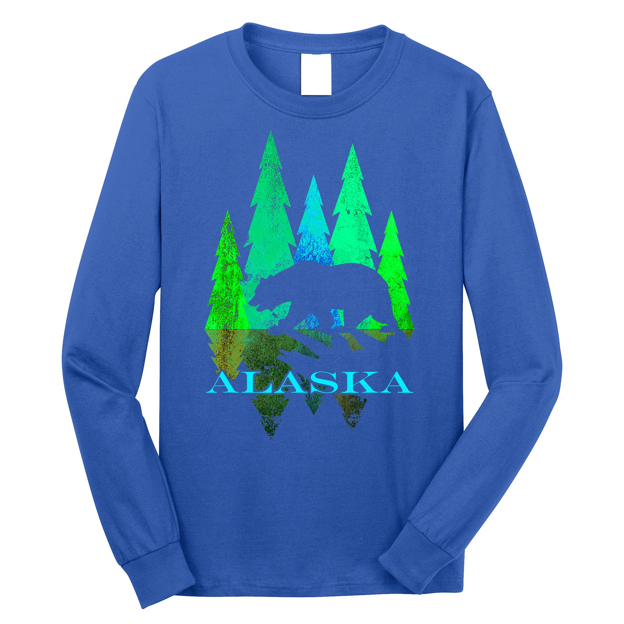 Alaska Alaskan Northern Light Trees With Bear Long Sleeve Shirt