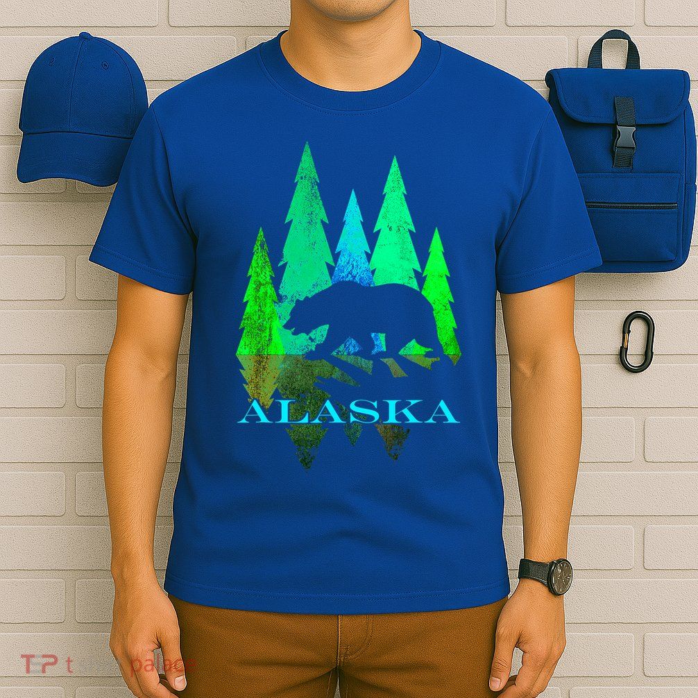 Alaska Alaskan Northern Light Trees With Bear T-Shirt