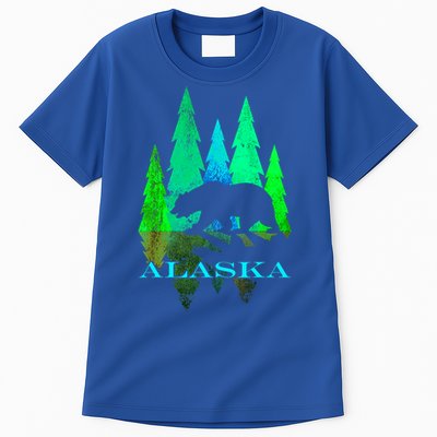 Alaska Alaskan Northern Light Trees With Bear Tall T-Shirt