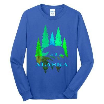 Alaska Alaskan Northern Light Trees With Bear Tall Long Sleeve T-Shirt