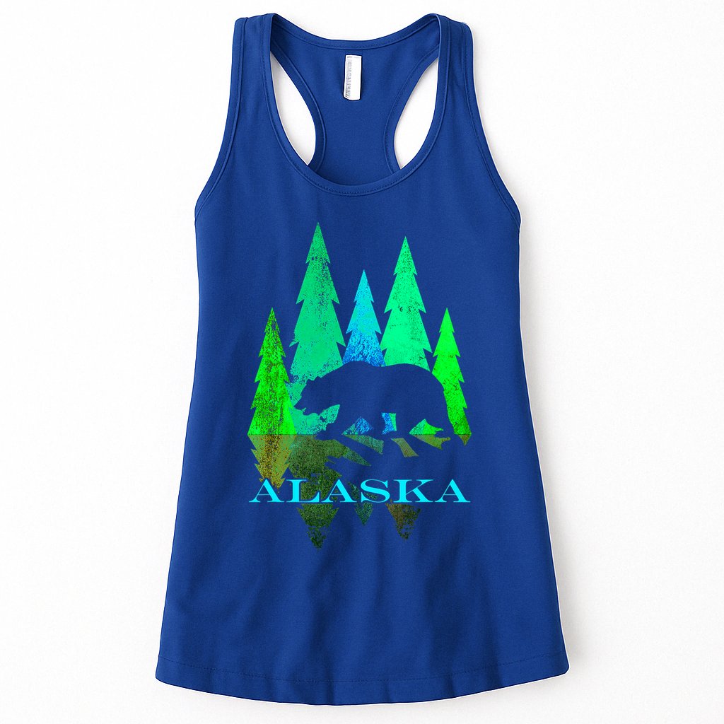 Alaska Alaskan Northern Light Trees With Bear Womens Tank Top