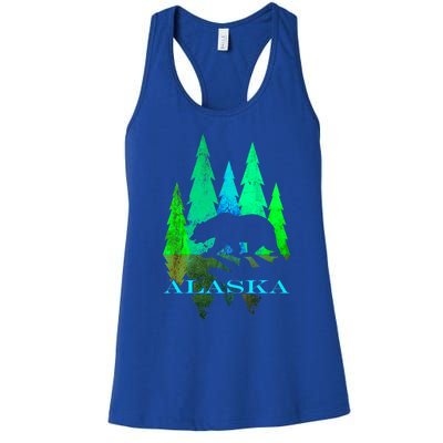 Alaska Alaskan Northern Light Trees With Bear Women's Racerback Tank