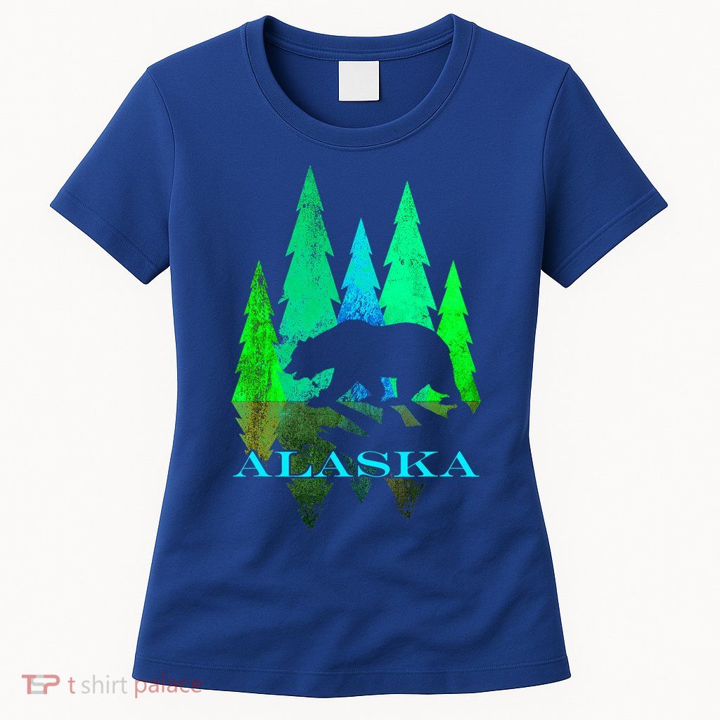Alaska Alaskan Northern Light Trees With Bear Womens T-Shirt