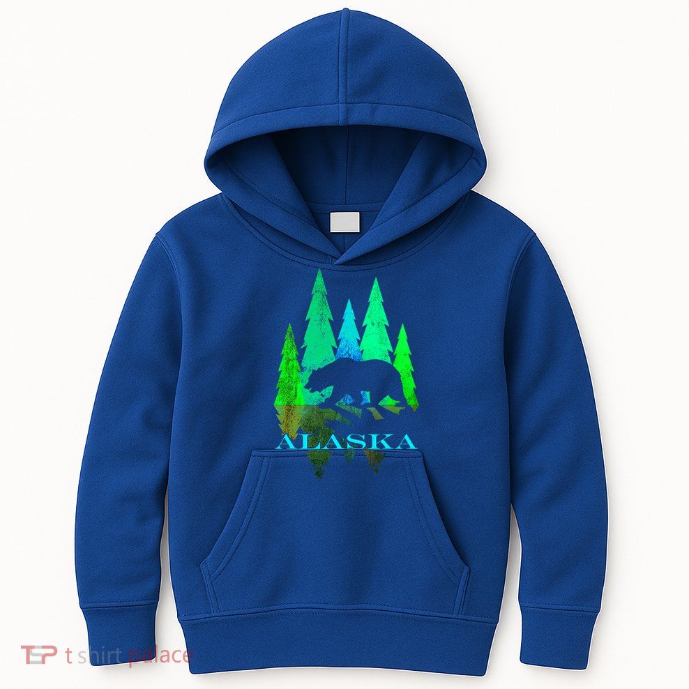 Alaska Alaskan Northern Light Trees With Bear Kids Hoodie