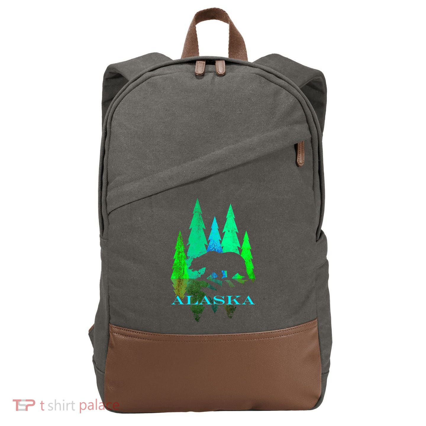 Alaska Alaskan Northern Light Trees With Bear Cotton Canvas Backpack