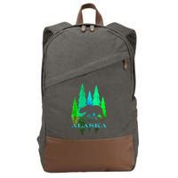 Alaska Alaskan Northern Light Trees With Bear Cotton Canvas Backpack