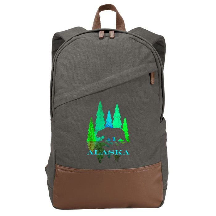 Alaska Alaskan Northern Light Trees With Bear Cotton Canvas Backpack