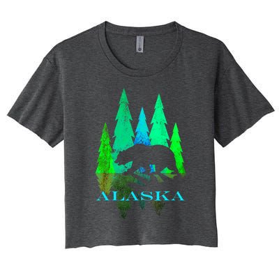 Alaska Alaskan Northern Light Trees With Bear Women's Crop Top Tee