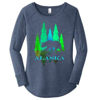 Alaska Alaskan Northern Light Trees With Bear Women's Perfect Tri Tunic Long Sleeve Shirt