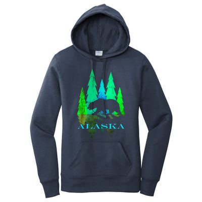 Alaska Alaskan Northern Light Trees With Bear Women's Pullover Hoodie