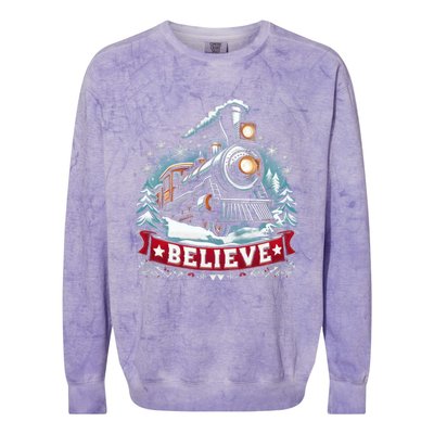 All Aboard North Pole Xmas Santa Long Sleeve Colorblast Crewneck Sweatshirt