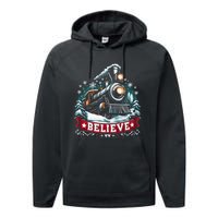 All Aboard North Pole Xmas Santa Long Sleeve Performance Fleece Hoodie