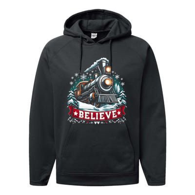 All Aboard North Pole Xmas Santa Long Sleeve Performance Fleece Hoodie