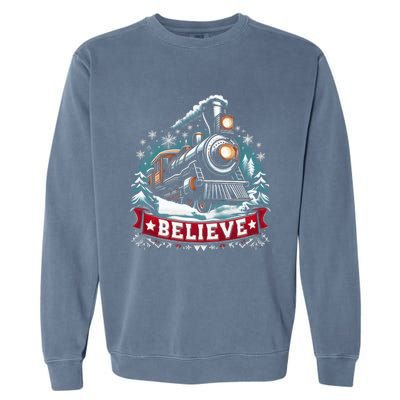 All Aboard North Pole Xmas Santa Long Sleeve Garment-Dyed Sweatshirt