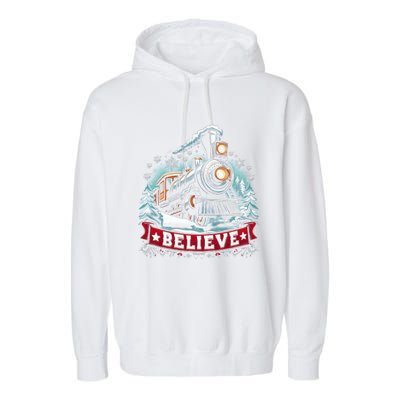 All Aboard North Pole Xmas Santa Long Sleeve Garment-Dyed Fleece Hoodie