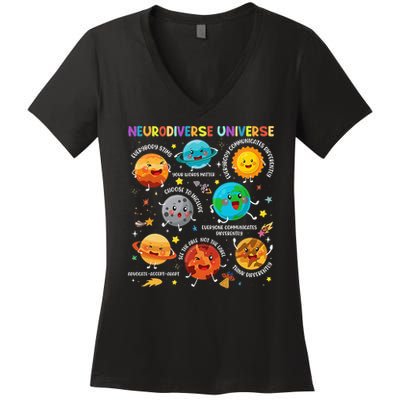 Autism Awareness Neurodiverse Universe Planets  Women's V-Neck T-Shirt