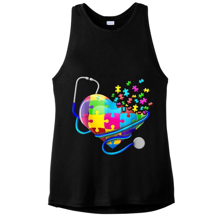 Autism Awareness Nurse Heart Ladies PosiCharge Tri-Blend Wicking Tank