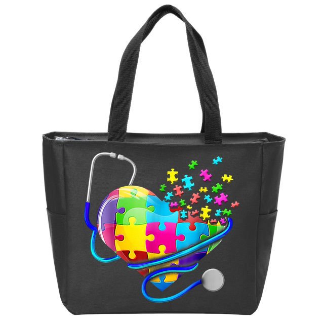 Autism Awareness Nurse Heart Zip Tote Bag