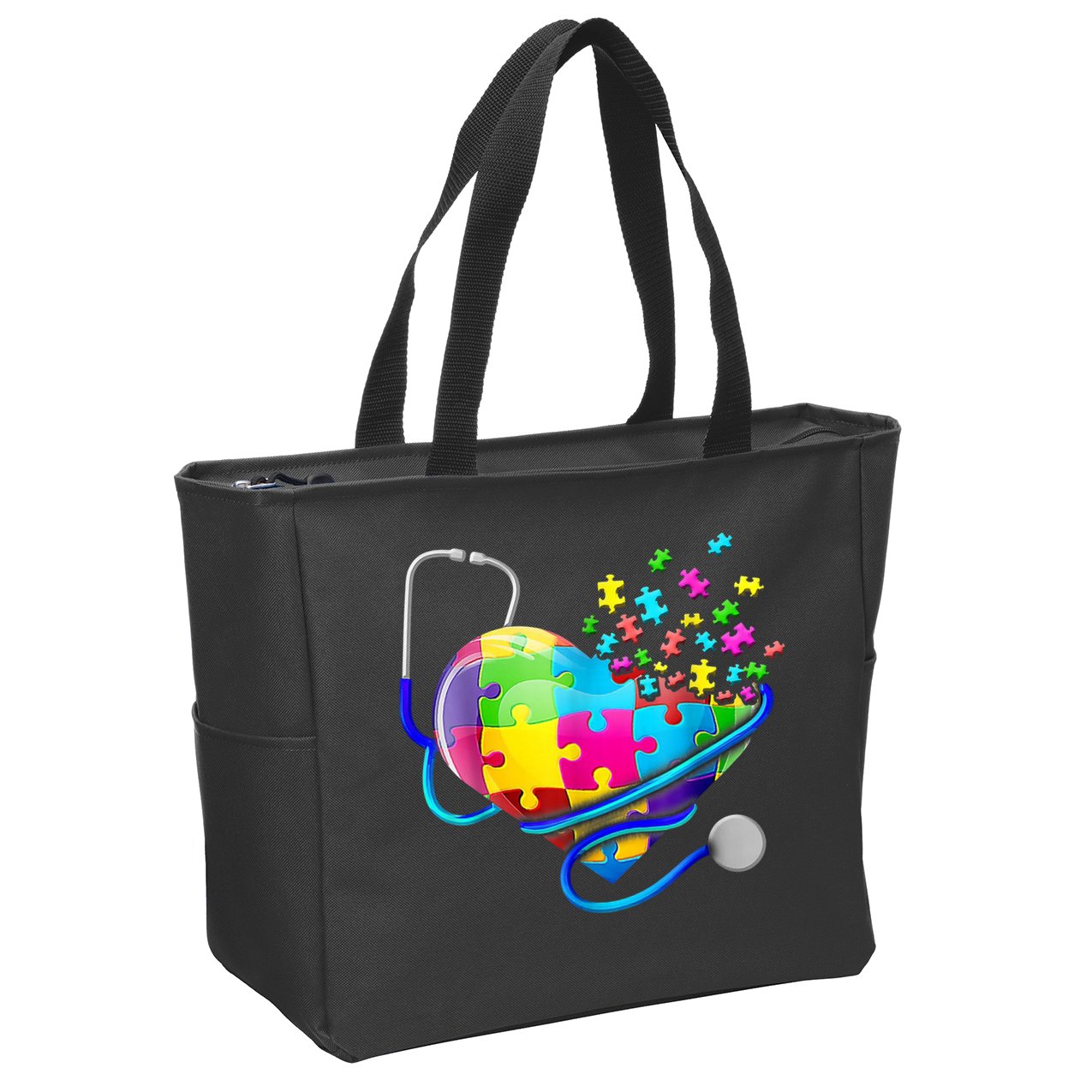 Autism Awareness Nurse Heart Zip Tote Bag