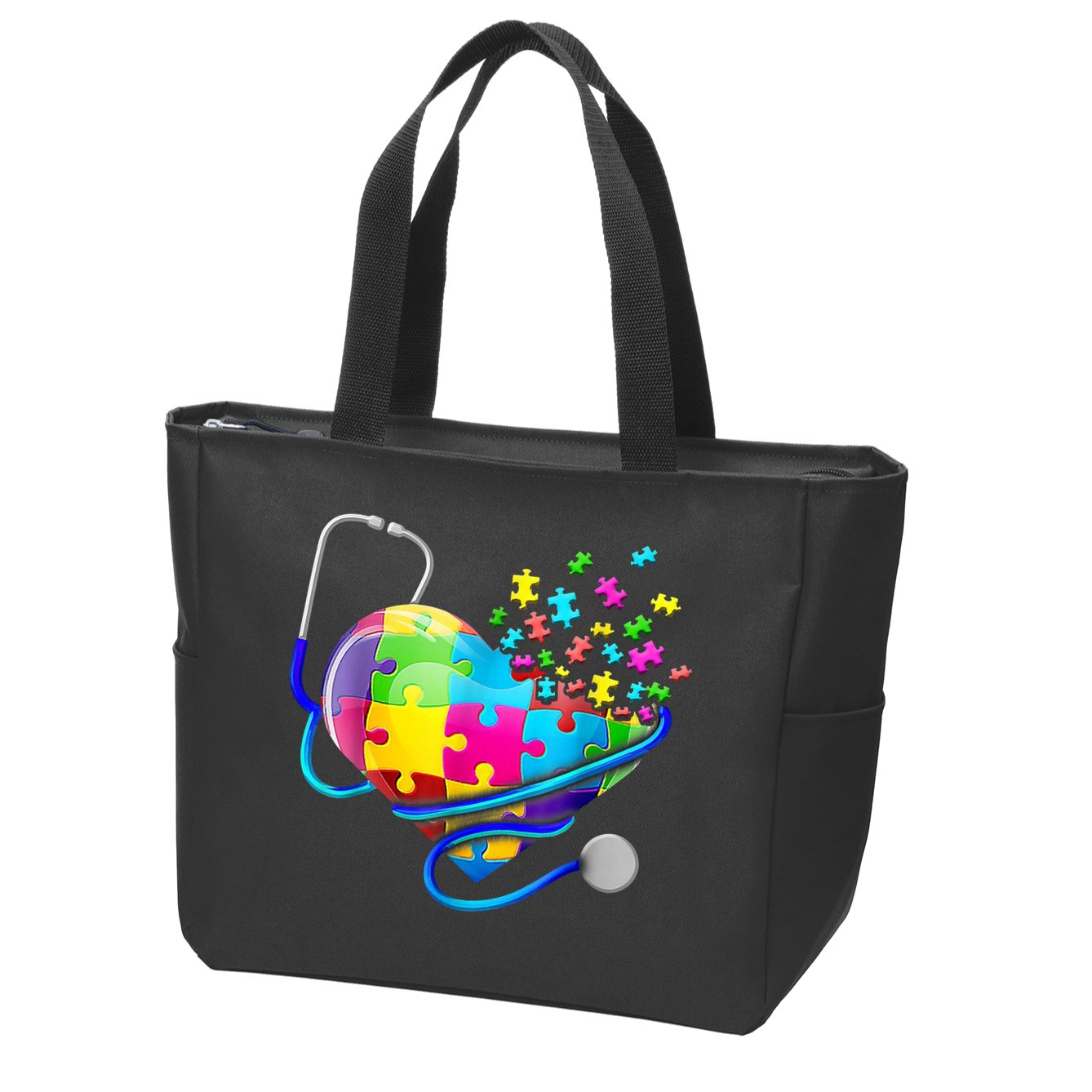 Autism Awareness Nurse Heart Zip Tote Bag