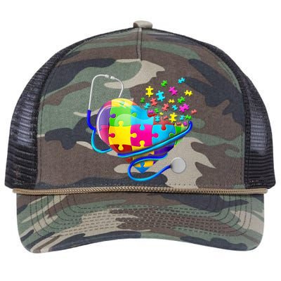 Autism Awareness Nurse Heart Retro Rope Trucker Hat Cap