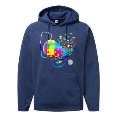 Autism Awareness Nurse Heart Performance Fleece Hoodie