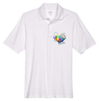 Autism Awareness Nurse Heart Men's Origin Performance Piqué Polo