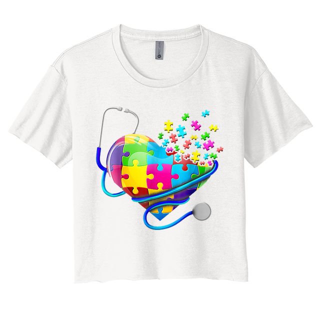 Autism Awareness Nurse Heart Crop Top