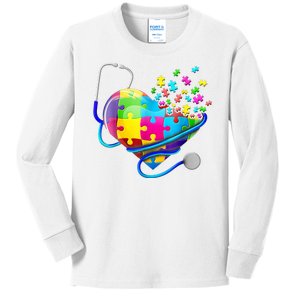 Autism Awareness Nurse Heart Kids Long Sleeve Shirt