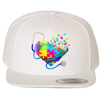 Autism Awareness Nurse Heart Wool Snapback Cap