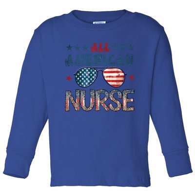 All American Nurse 4th Of July Nursing Stethoscope Heartbeat Gift Toddler Long Sleeve Shirt