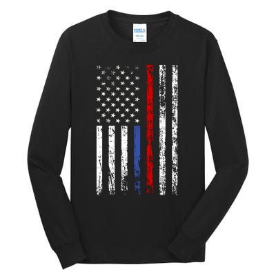 AnAmericanFlagWithMilitary,PoliceAndFirefighterStripesDesign Tall Long Sleeve T-Shirt