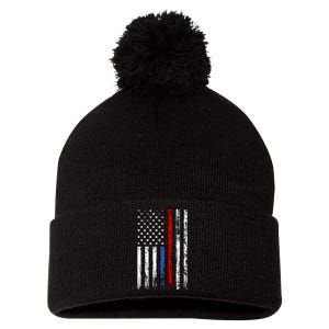 AnAmericanFlagWithMilitary,PoliceAndFirefighterStripesDesign Pom Pom 12in Knit Beanie