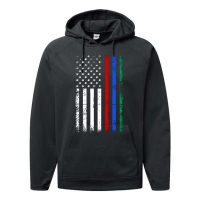 AnAmericanFlagWithMilitary,PoliceAndFirefighterStripesDesign Performance Fleece Hoodie