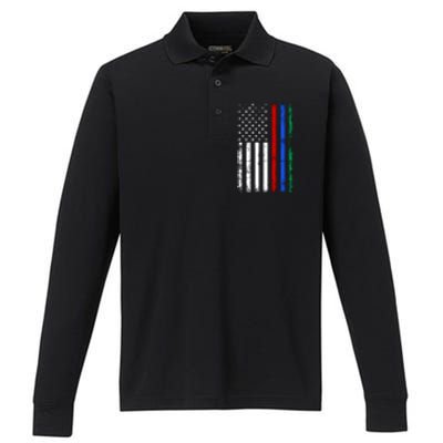 AnAmericanFlagWithMilitary,PoliceAndFirefighterStripesDesign Performance Long Sleeve Polo