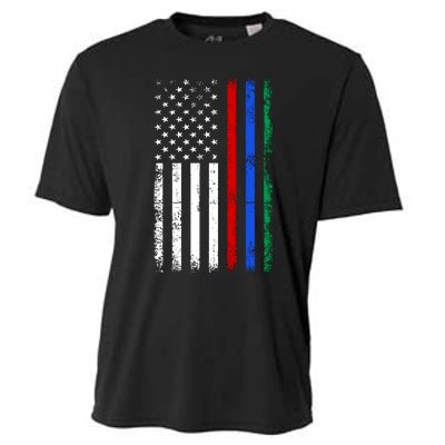 AnAmericanFlagWithMilitary,PoliceAndFirefighterStripesDesign Cooling Performance Crew T-Shirt