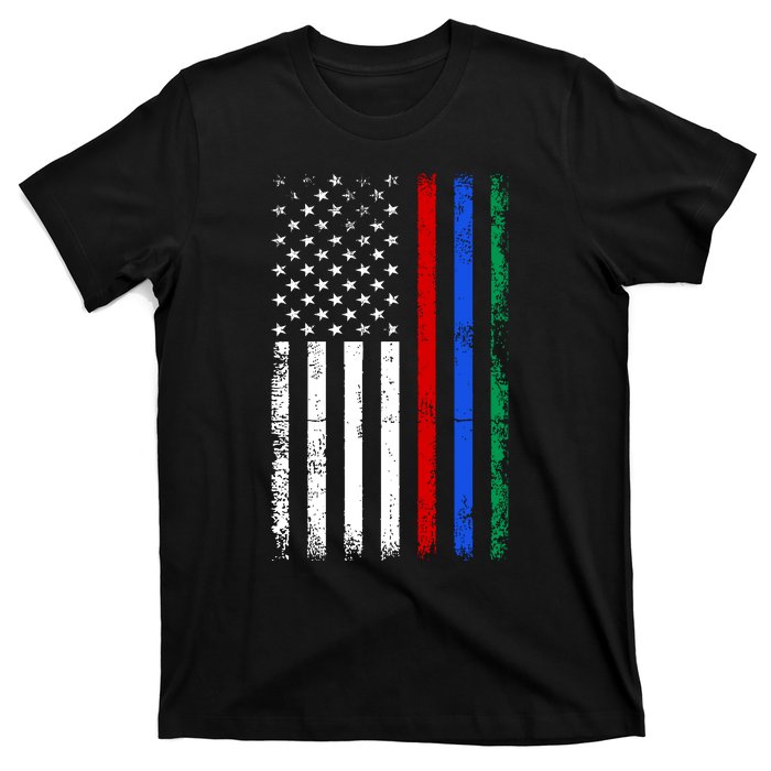 AnAmericanFlagWithMilitary,PoliceAndFirefighterStripesDesign T-Shirt