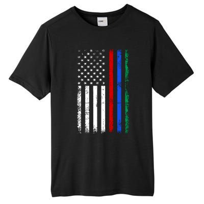 AnAmericanFlagWithMilitary,PoliceAndFirefighterStripesDesign Tall Fusion ChromaSoft Performance T-Shirt